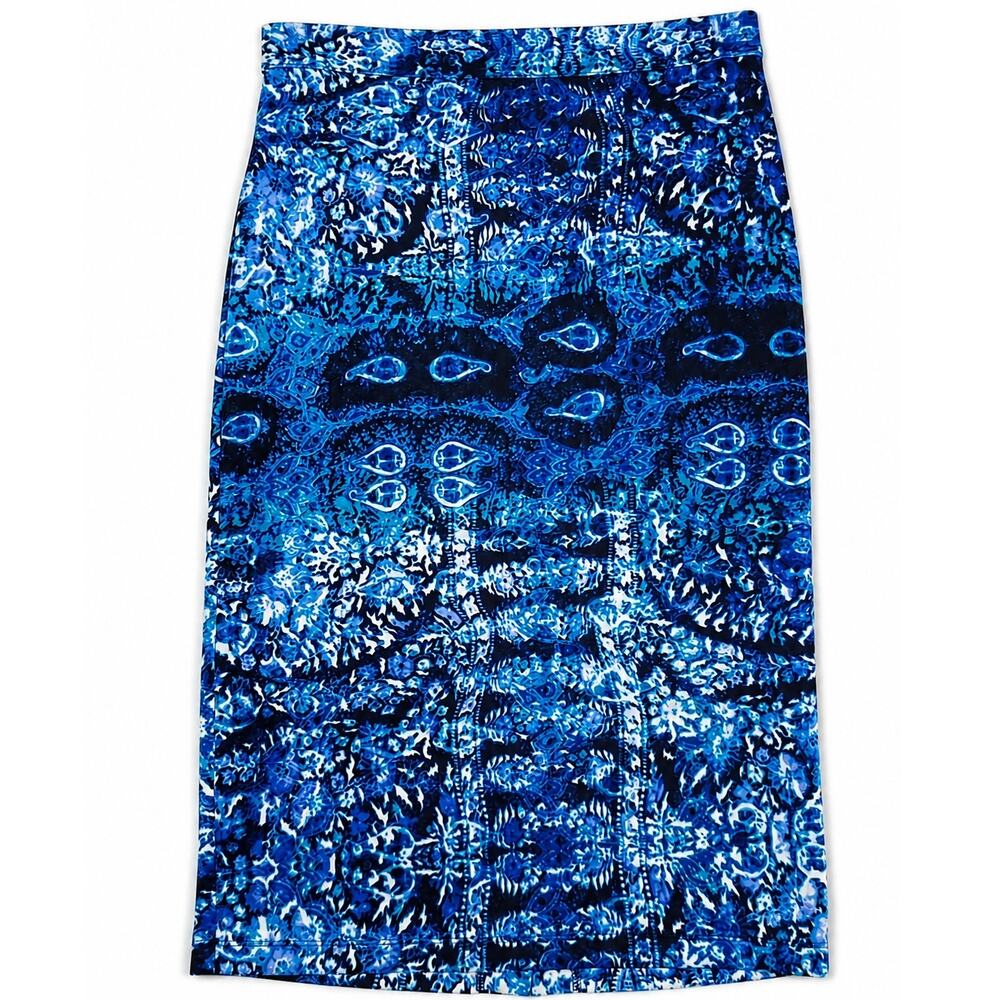 Blue Watercolor Pencil Skirt Size M Ocean Inspired Coastal Summer Style
